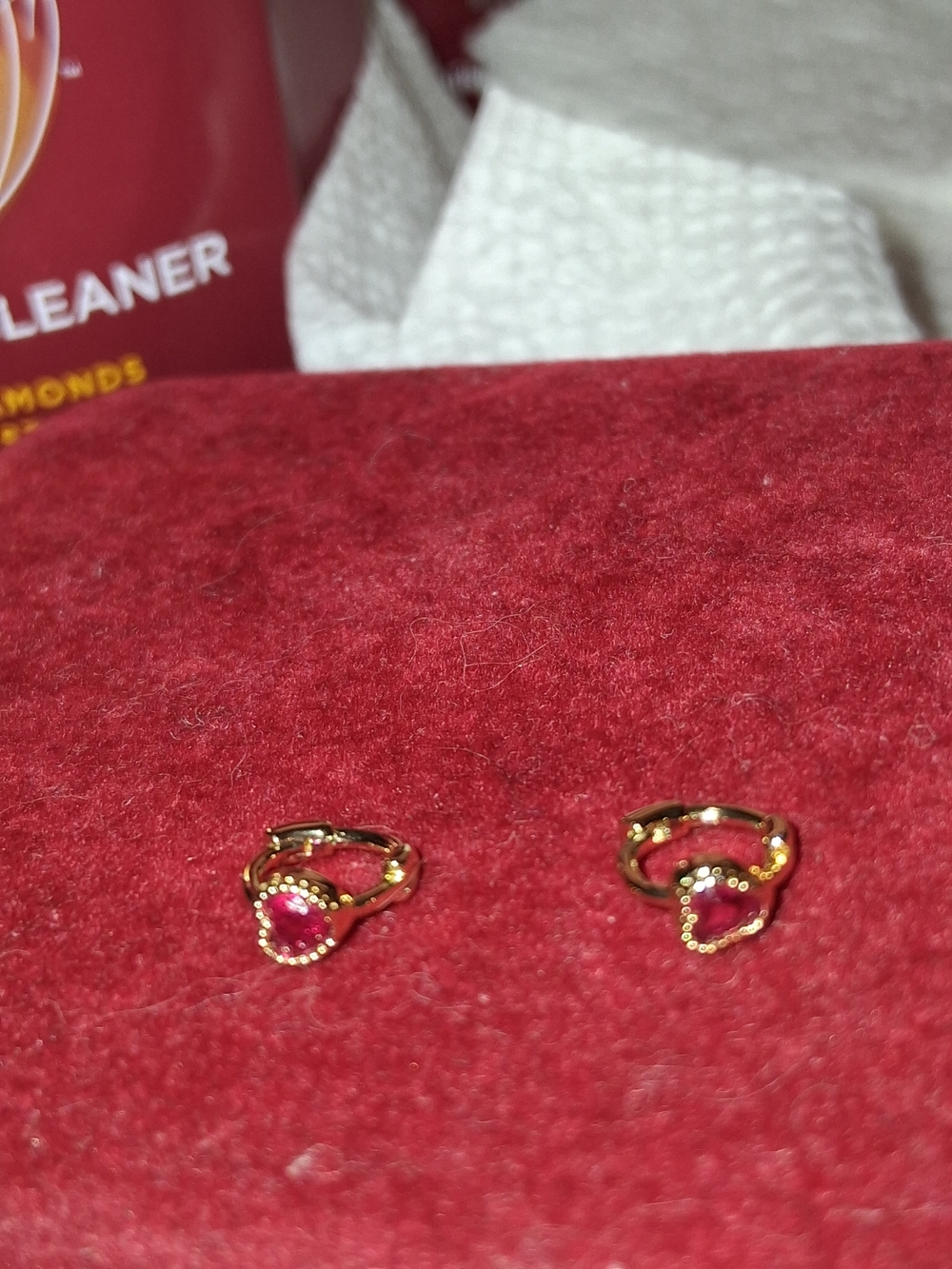 Tiny 18 K Over 925 Gold Heart Hoop Earrings with Pink Gemstone - Women's Jewelry